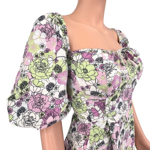 NWT BCBGeneration Floral Square Neck Puff Sleeve Dress 6 Wedding Guest - Picture 2 of 14